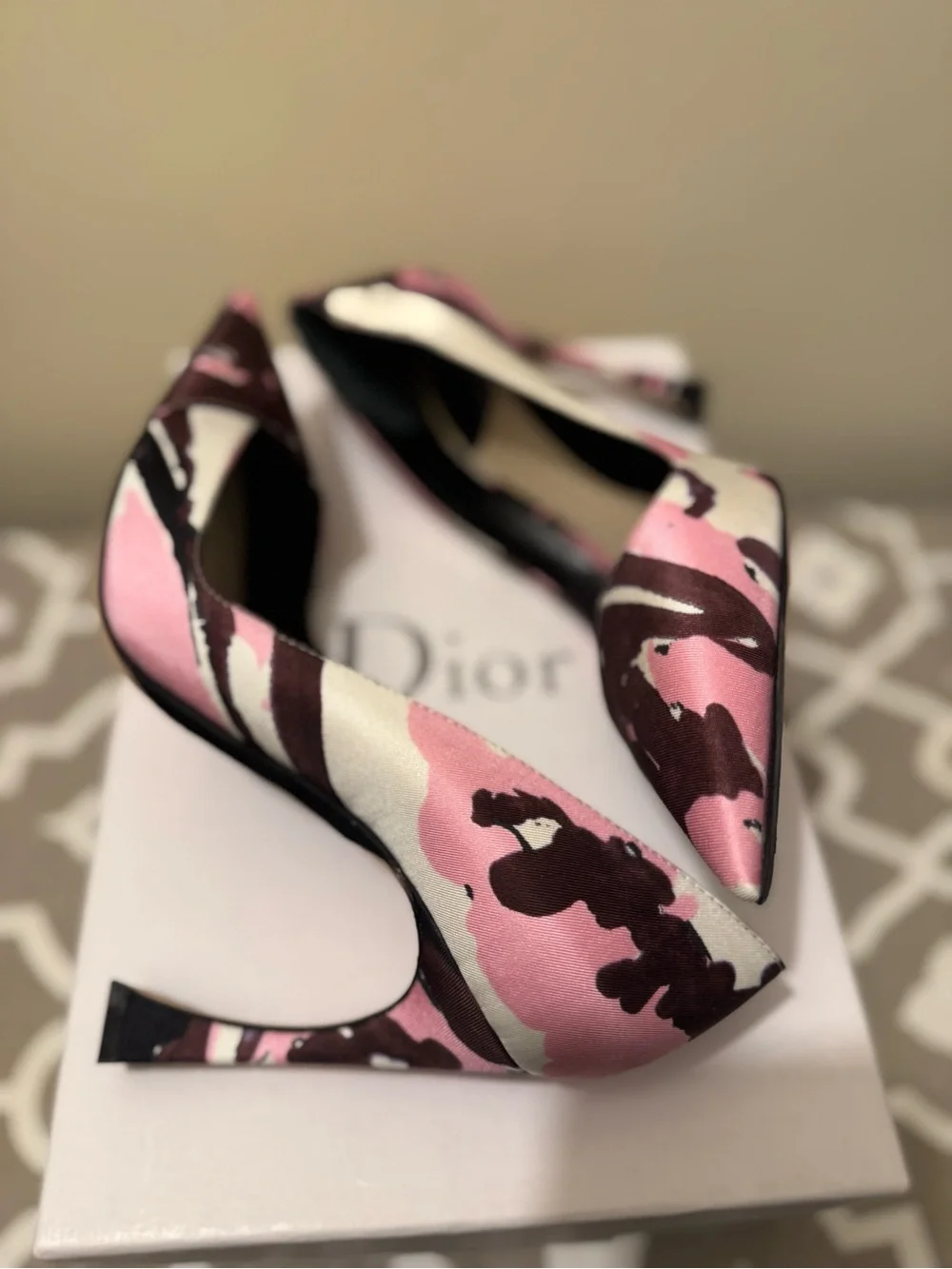 BNIB Christian Dior Songe Pink Burgundy Floral Satin Pumps Full Set Raf Simons